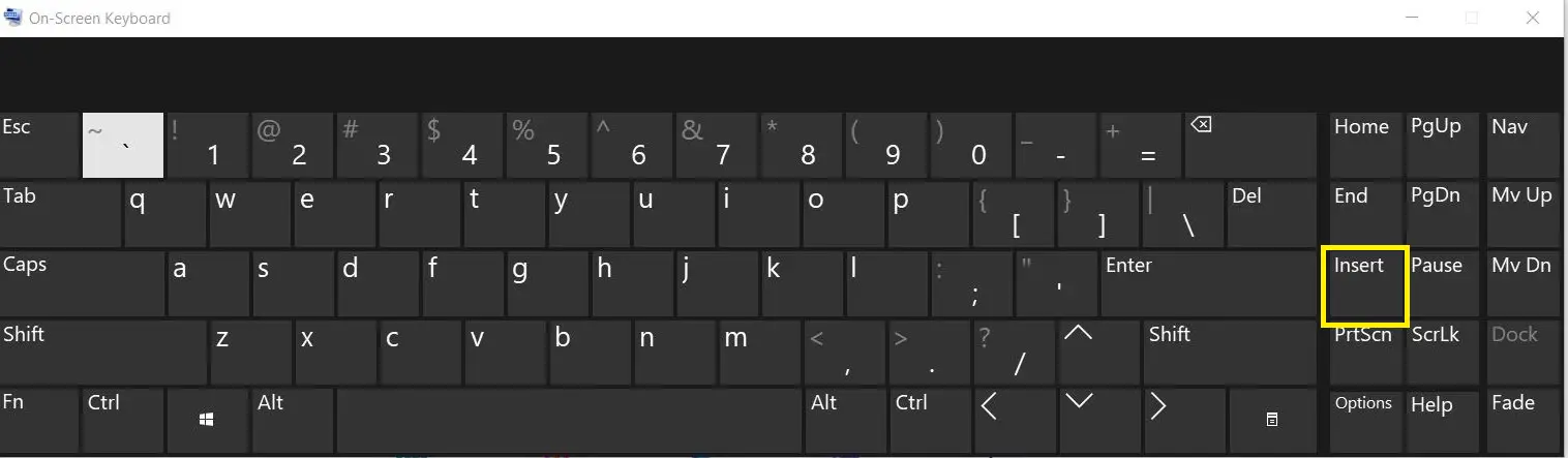 insert key on laptop-on screen keyboard